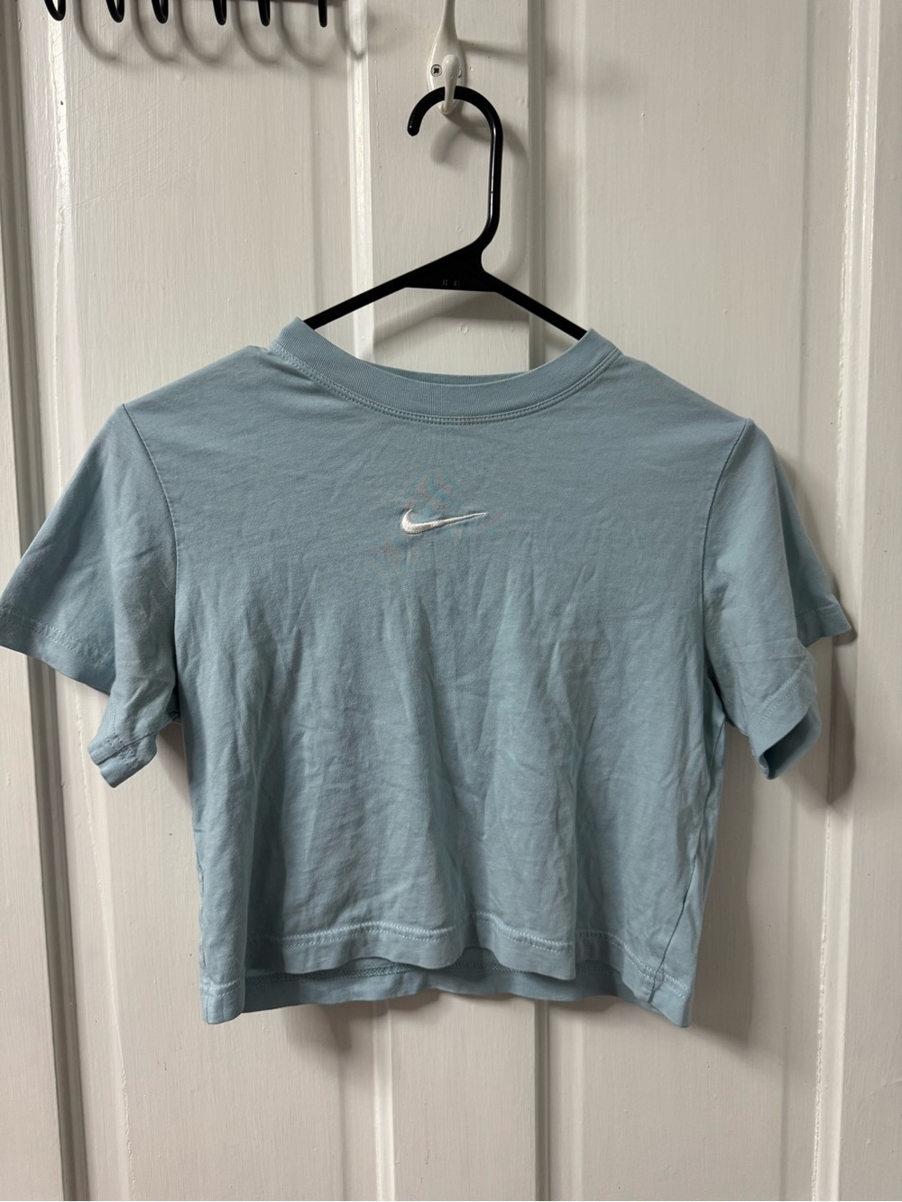 Nike Cropped Tee in Pale Blue with White Swoosh